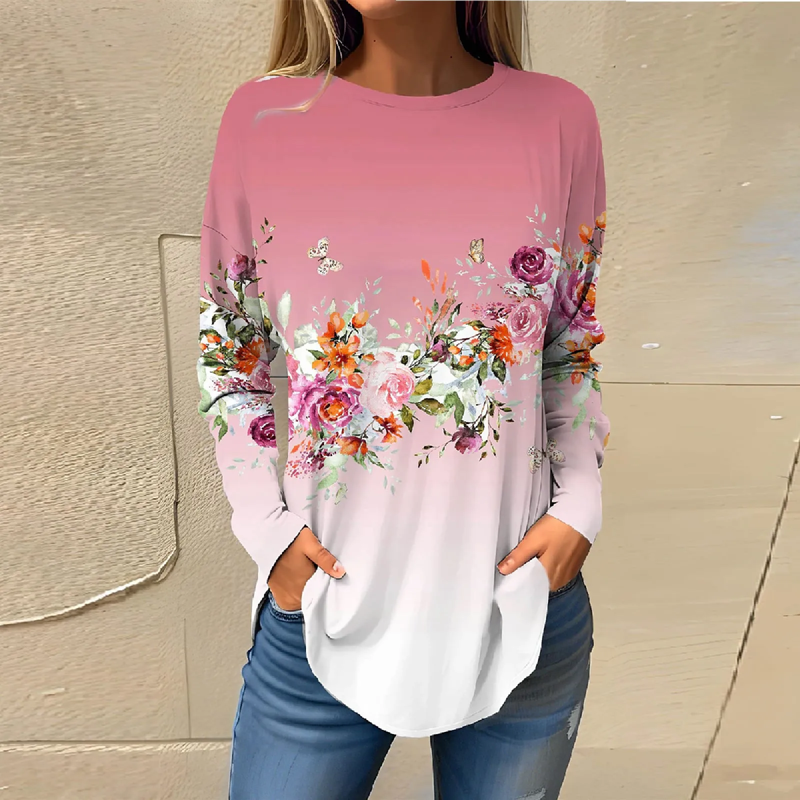 Women's Top Pullover Casual Long Sleeve Happy new New Year 2024 Long Sleeve 2025 Shirts Sweatshirt Retro Printing Printed Round Neck Tops