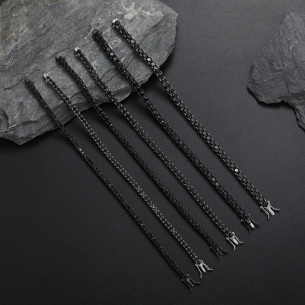 3MM 4MM 5MM Black CZ Stone Tennis Bracelets Men And Women Hip Hop Jewelry BB148