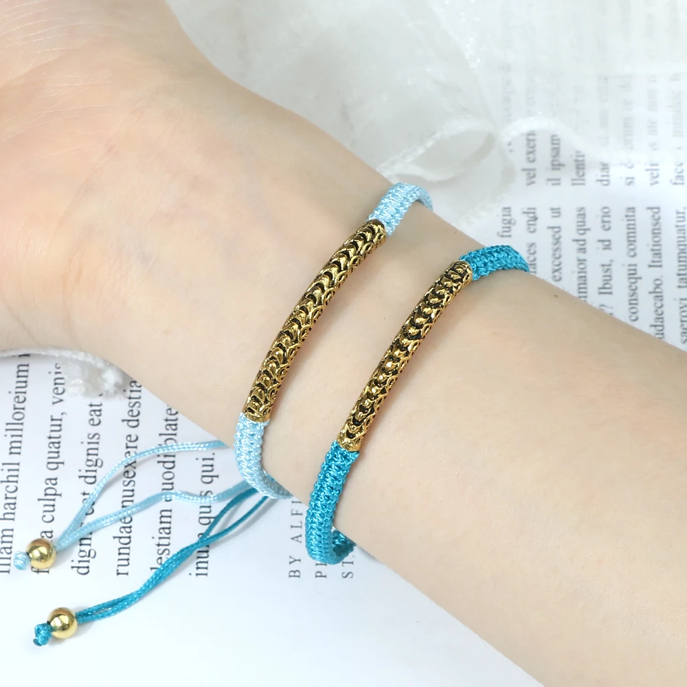 Braided Lucky Colorful Handmade Rope Bracelets for Women Men Vintage Gold Color Long Tube Accessories Wristband Bangles Jewelrys smile