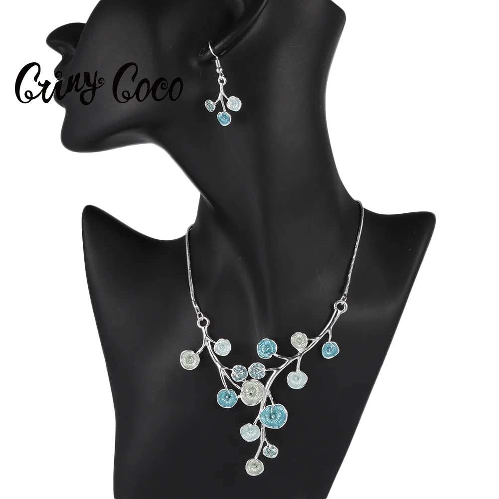 Cring Coco Flower Drop Earrings and Necklaces Set Brazilian Necklace Sier Plated Wedding Bridal Enamel Jewelry Sets for Women 5