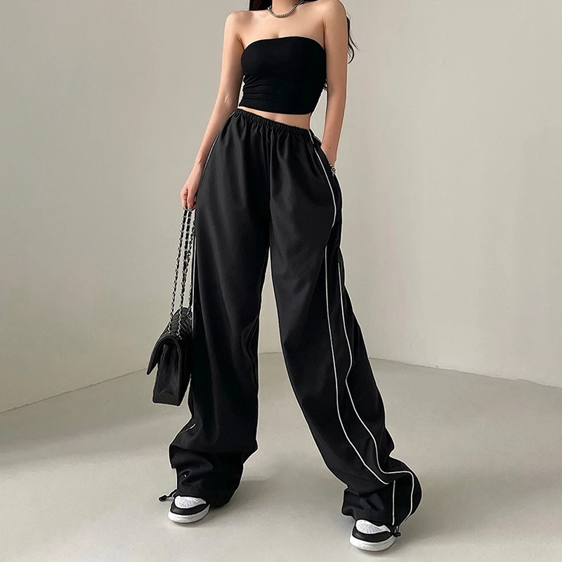 Women'S Baggy Pants Solid Color Cargo Pants Low Rise Casual Track Pants Teen Girls Wide Leg Cargo Pant Streetwear Y2k