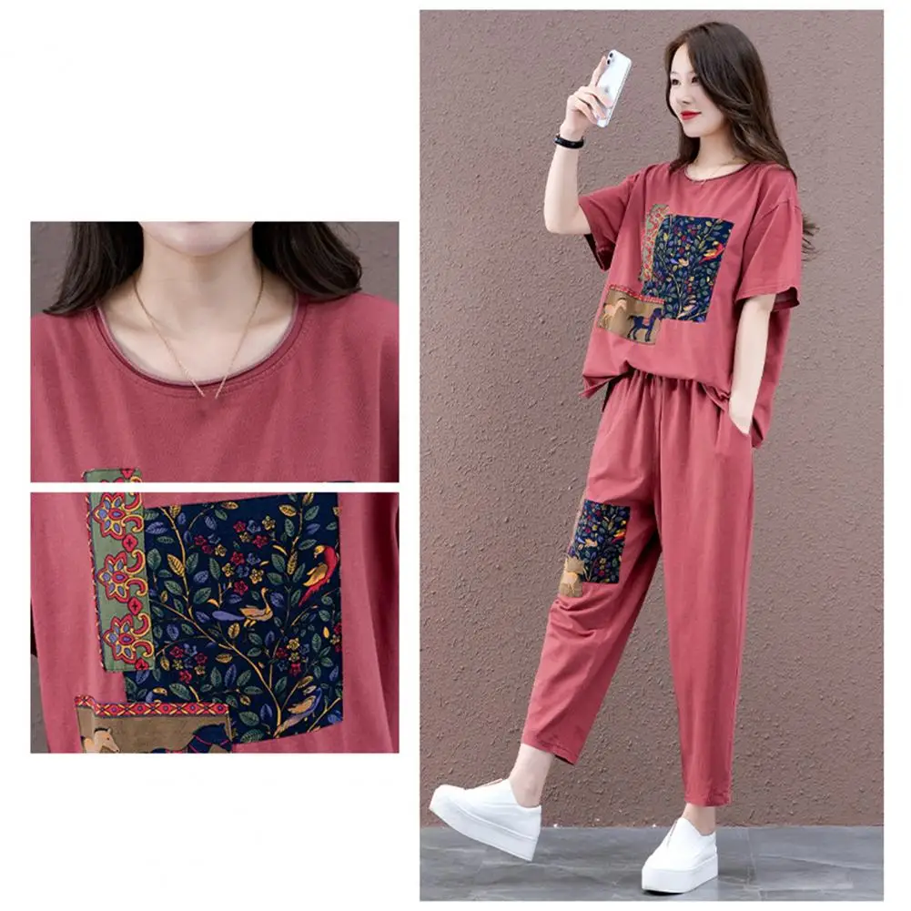 2Pcs/Set Sport 2025 Outfit Popular Stretchy Loose Outfit new Mid-aged Mother Casual Printing Loose Tracksuit Daily Garment
