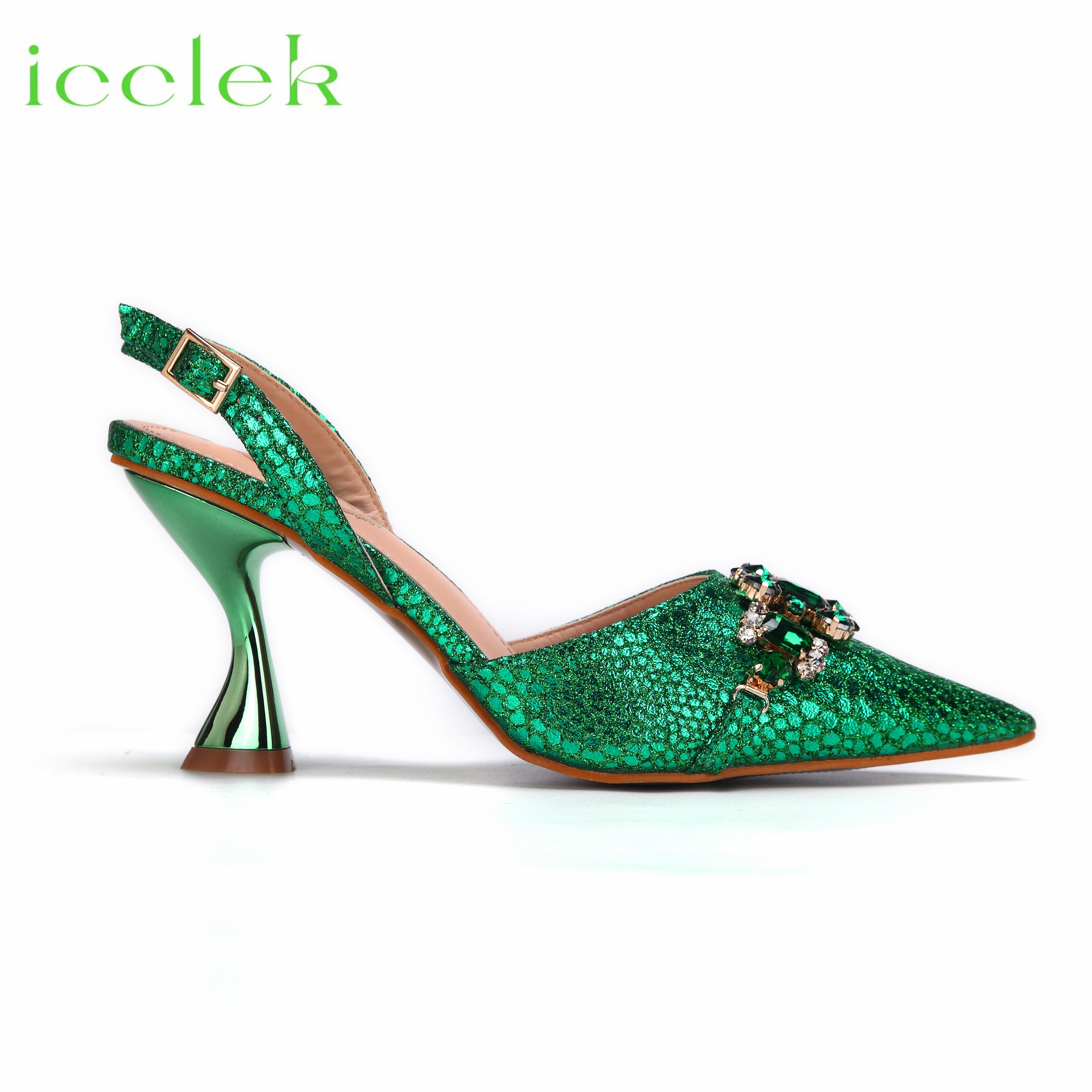womens Green Elegant High Heels Nigeria Popular Ladies Shoes with Bag Set for Wedding dh5727163
