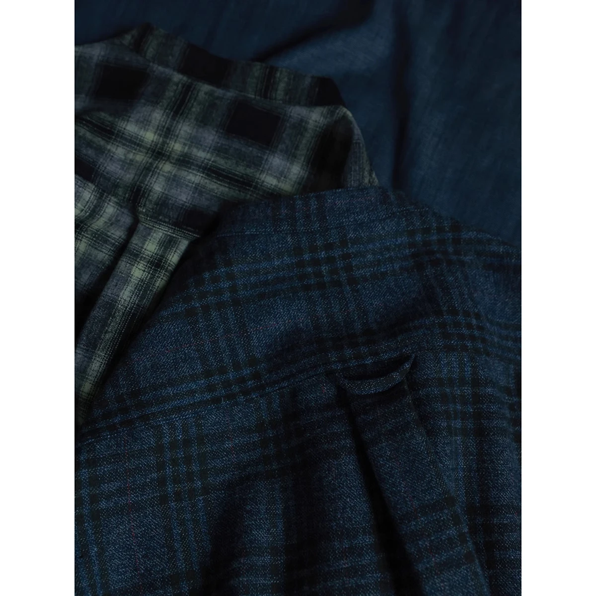 Second Order Band Collar Flannel Shirt Retro Style Woolen Plaid Pullover Shirt