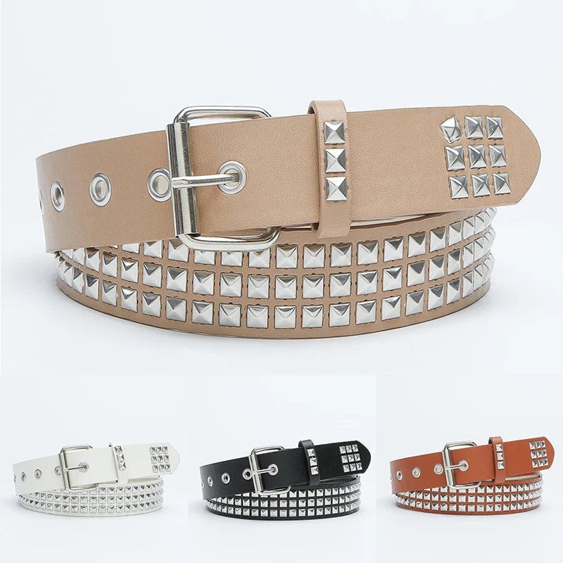 New Square Bead Rivet Belt Metal Pyramid Belt Men And Women Punk Hardware Jeans Belt PU Leather Designer Belt Woman Belts