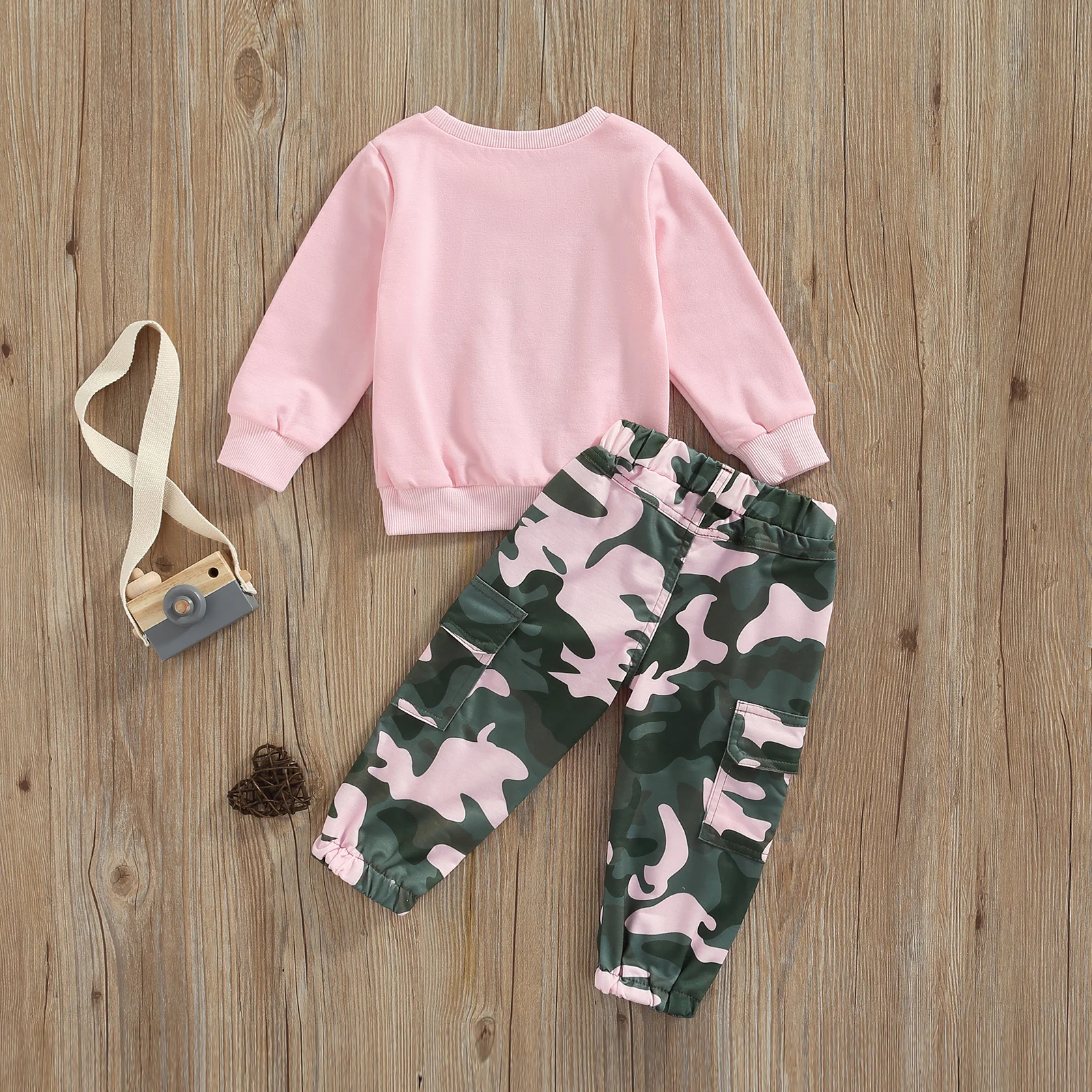 Baby Toddler Girl Clothes Tops Pants Sweatsuit Set Cute Letter Print Sweatshirt and Camo Pants 2T 3T 4T 5T 6T
