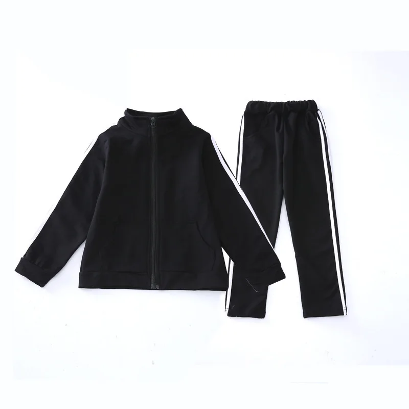 2022 girls Boys Clothes Children solid Color Sports Suit Teenager tracksuit strip jacket + sports pants 6 10 11 12 14 15 years