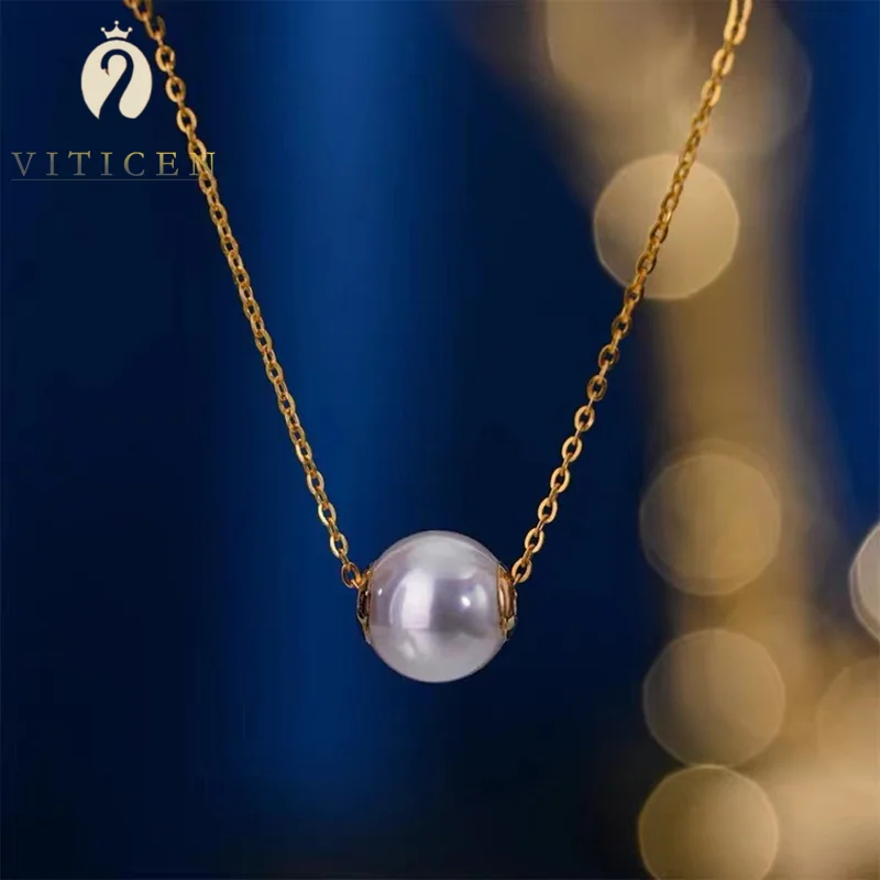 VITICEN Real 18K Gold Necklace For Women Natural Freshwater Pearl Necklace Wedding Party Valentine's Day Gift AU750 Gold Jewelry