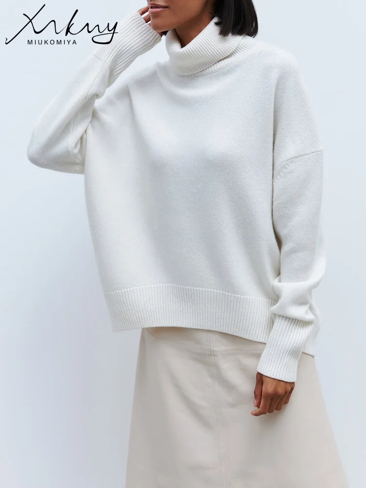 Winter Warm Thick Knit 2025 Sweater Women Turtleneck Pullovers Oversize White Tops Solid Thicken Loose Brown Sweaters For new Women 2023