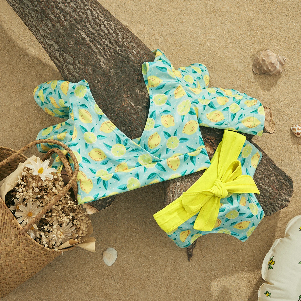 EWODOS 1-6 Years Toddler Baby Girl 2PCS Ruffles Sleeve Swimwear Bikini Sets Summer Floral/Striped Print Swimsuit Kids Bikini Set