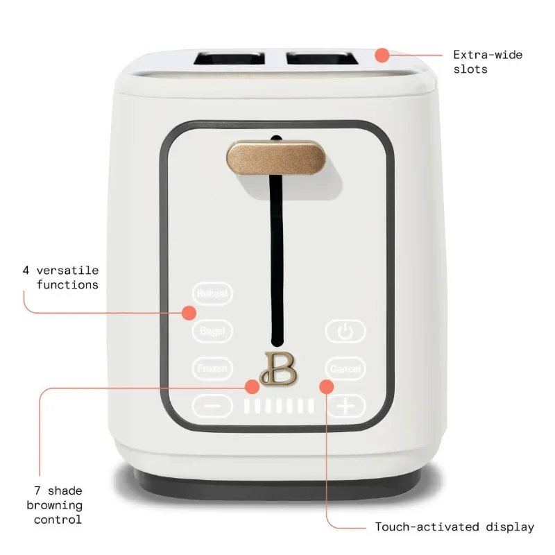 Beautiful 2 Slice Touchscreen Toaster, White Icing by Drew Barrymore