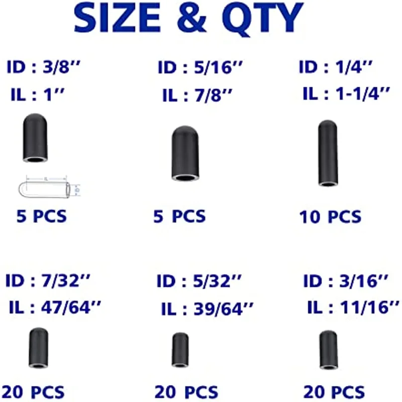 80pcs/box Black Vacuum Dust for Automobile Crburetor Rubber Dropper Cover ID 5/32 to 3/8 inch Carburetor Hose Cap Kit