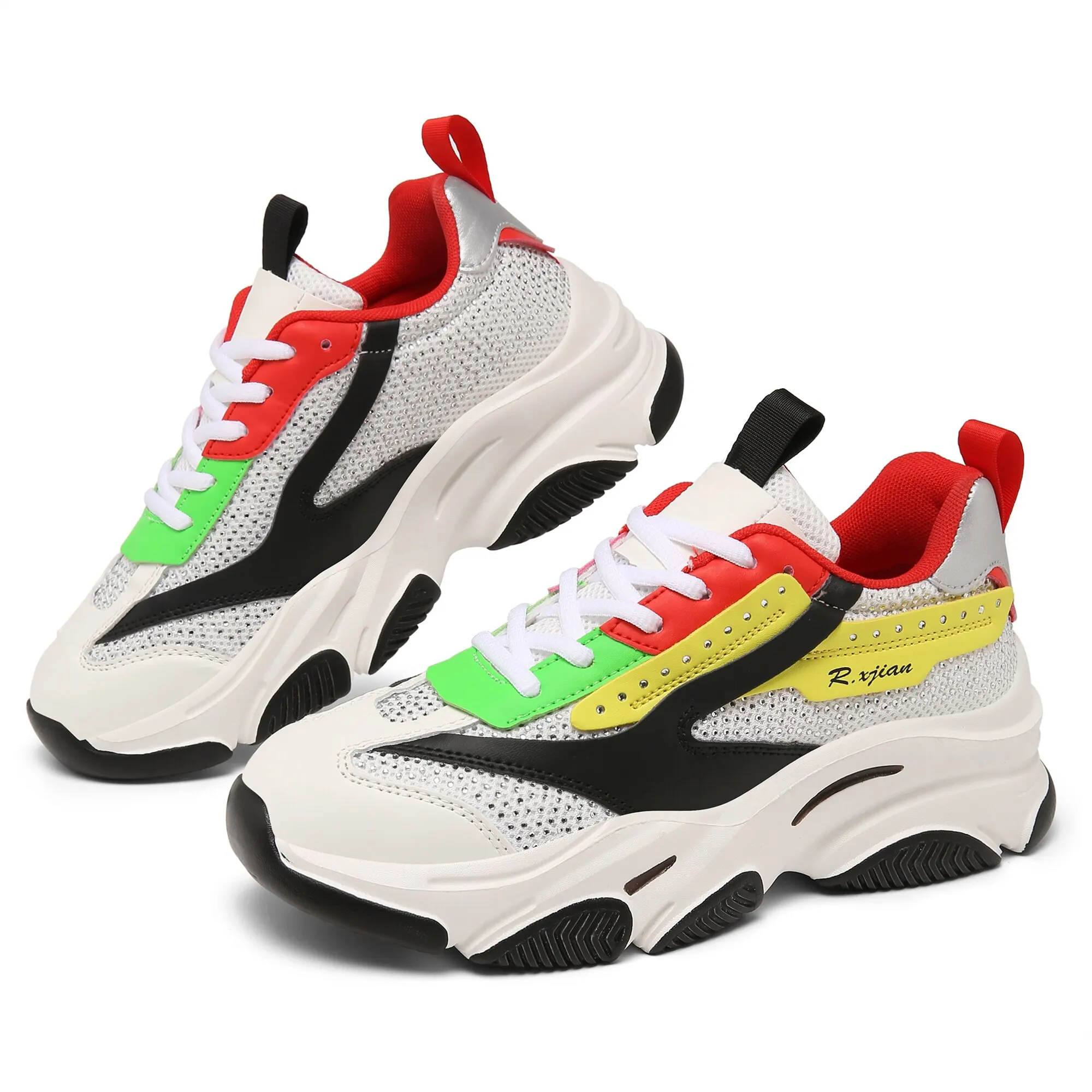 RXJIAN New Ladies Hiking Torre Shoes, Hot Drilling Lightweight Thick-soled Increased Breathable Road Running Shoes
