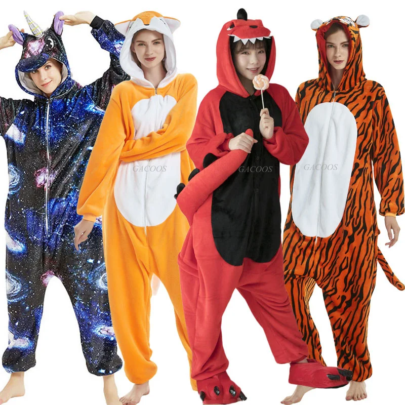Adults Dinosaur Onesie Jumpsuit Stitch Pajamas Sleepwear Women Men Winter Animal Kigurumi Costume Kids Unicorn Flannel Pyjamas