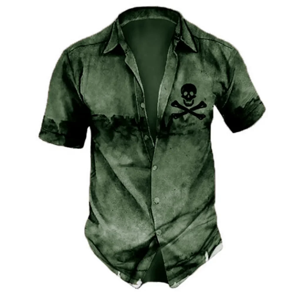 2023 Men's new Shirts Lapel Streetwear Vintage Shirt For Men Skull Hip Hop 2025 Short Sleeve Top Party Summer Casual Men Hawaiian Shirts