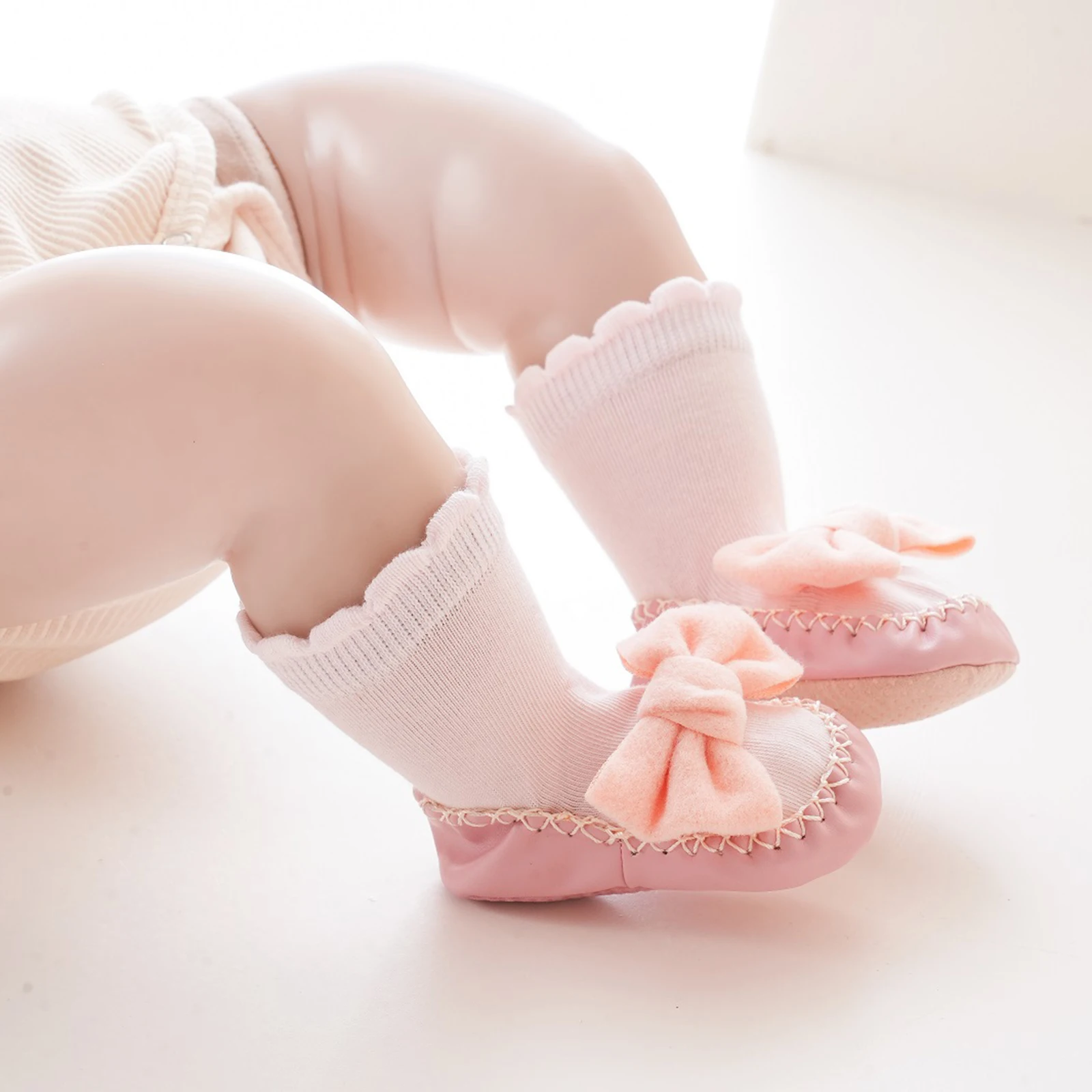 Pudcoco Infant Baby Girls Socks Shoes, Cute Bow Socks new 2025 Non-slip Socks Soft Lightweight Floor Socks