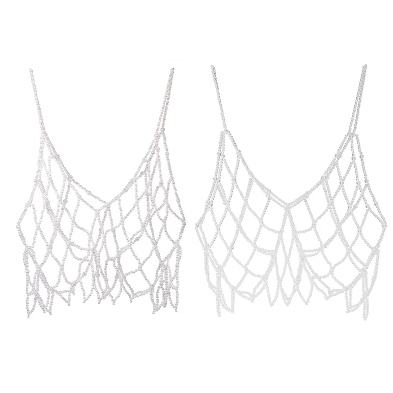 Delicate Beaded Crop Top for Woman Rhinestone/ Pearl Beaded Camisole Vest Sexy Body Chain Woman Seaside Party Decors