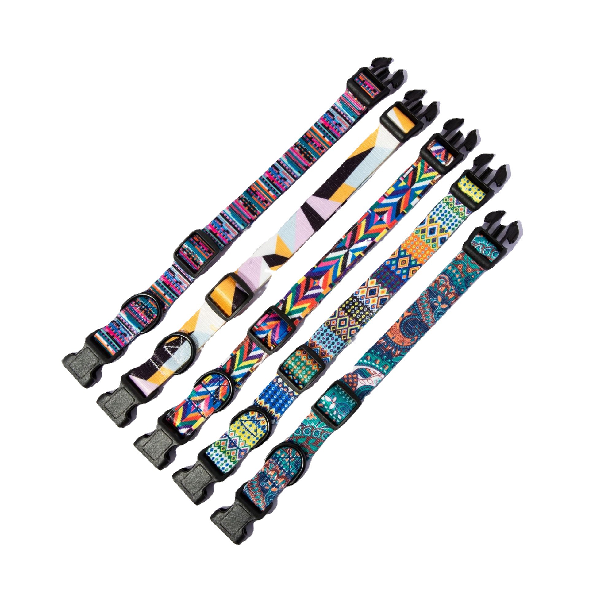 Polyester Dog Collar with Bohemia Floral Tribal Geometric Patterns - Ethnic Style Collar Adjustable for Small Medium Large Dogs