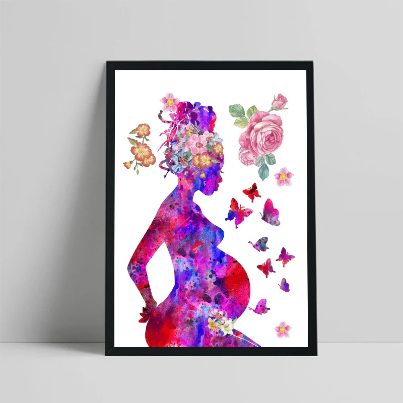 Mother&Child Canvas Painting Medical Print Pregnant Woman Fetal Watercolor Posters Gynecology Obstetrics Wall Art Room Decor