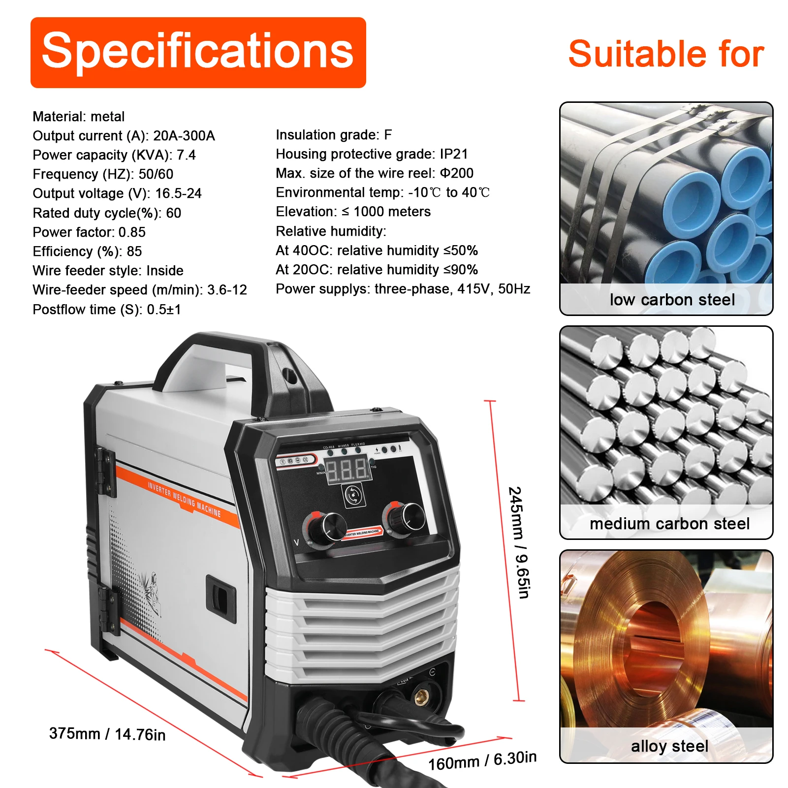 220V IGBT Inverter Welders 4in1 MIG MMA MAG TIG-160C 20A-300A Welding Machine with Automatic Wire Feeding For Home Beginner