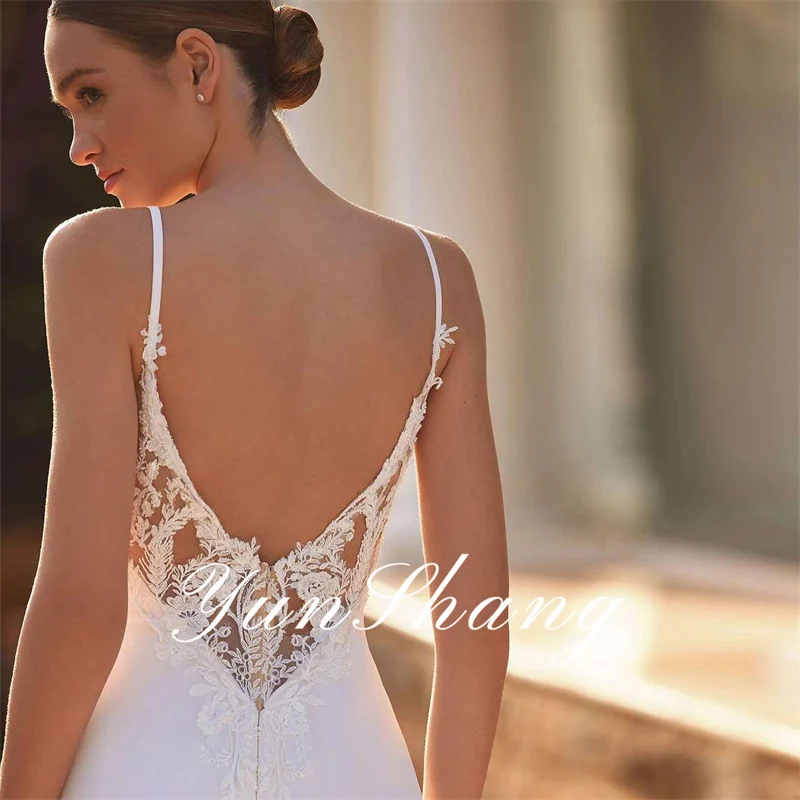 Yunshang Elegant Mermaid Wedding Dresses V-Neck Women Lace Open Back Spaghetti Straps Bridal Gowns Sweep Train Vestidos De Novia