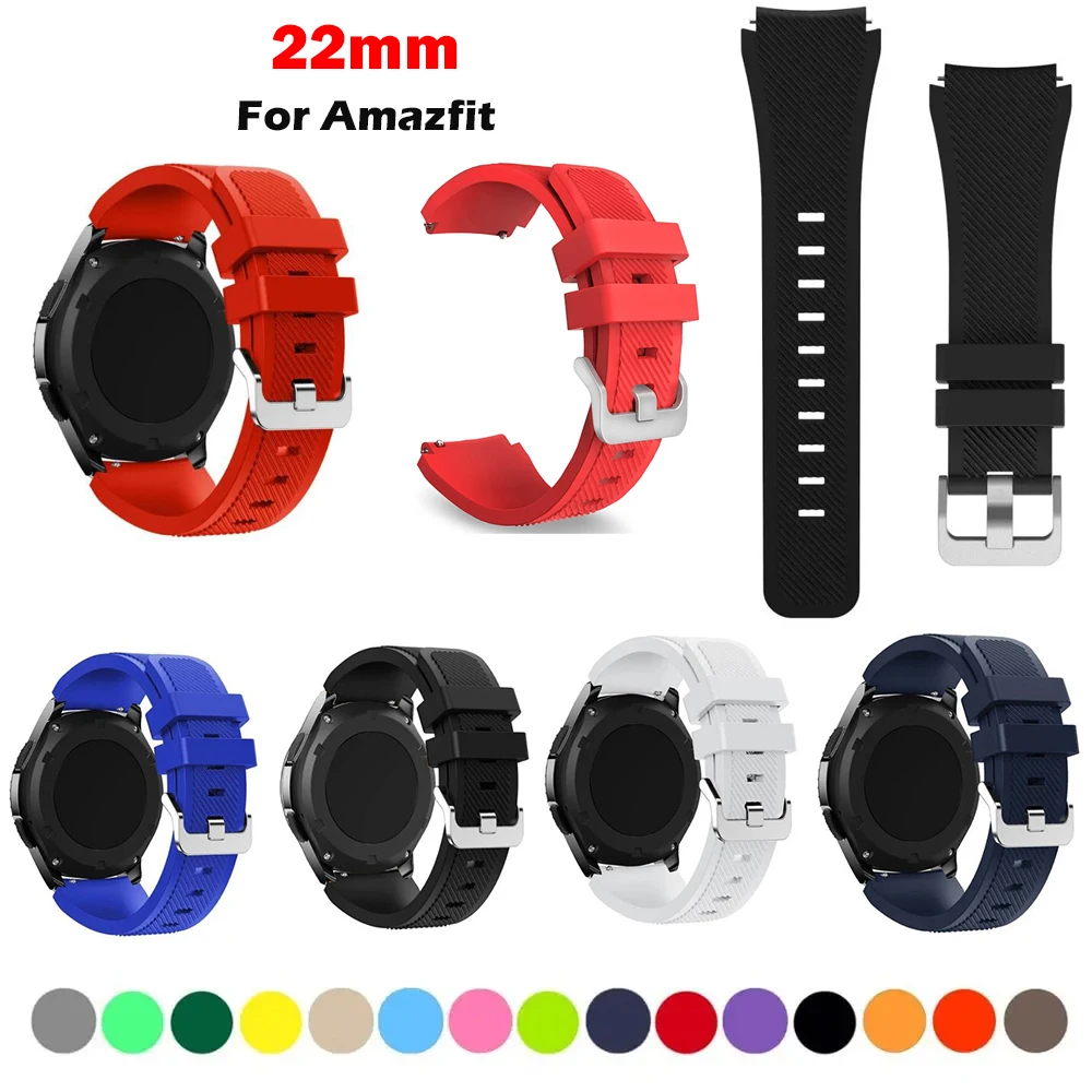 22mm Bracelet Silicone Band For Amazfit Bip5 GTR 4/3/3 Pro GTR2 Watch Strap for Amazfit GTR3/GTR4/2e Pace Stratos 3 2s GTR 47mm