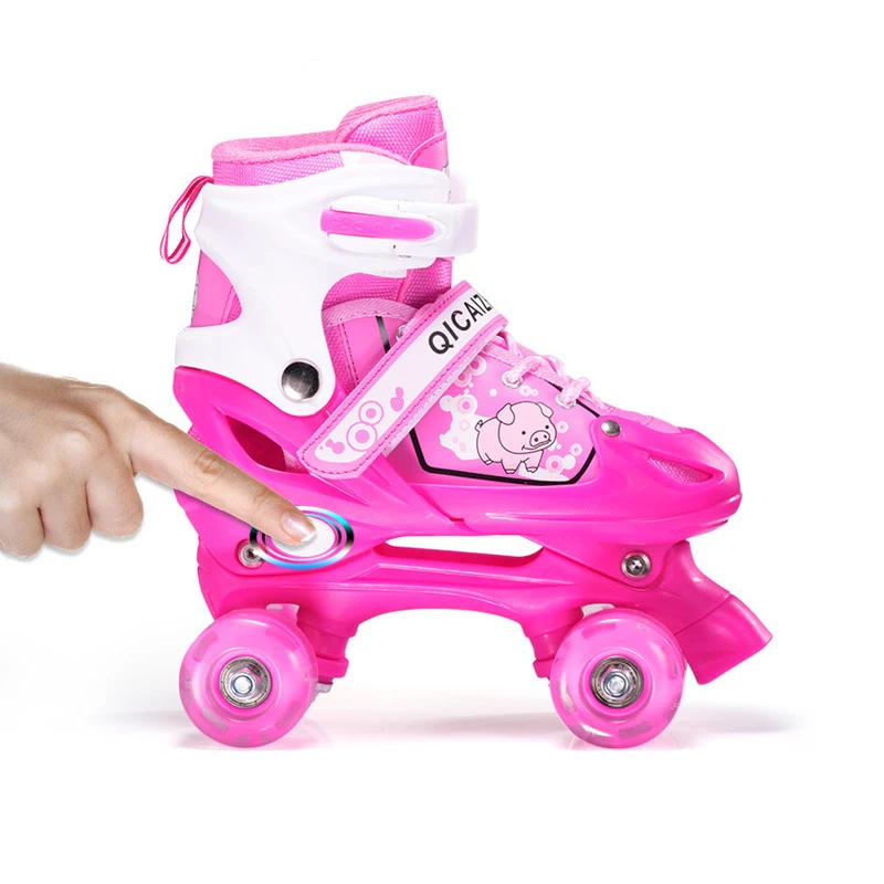 Beginner Double Row Roller Skate Shoes Kids 4 Wheels Skates Adjustable Size Outdoor Skating Inline Skate Shoes Ice Rink Training