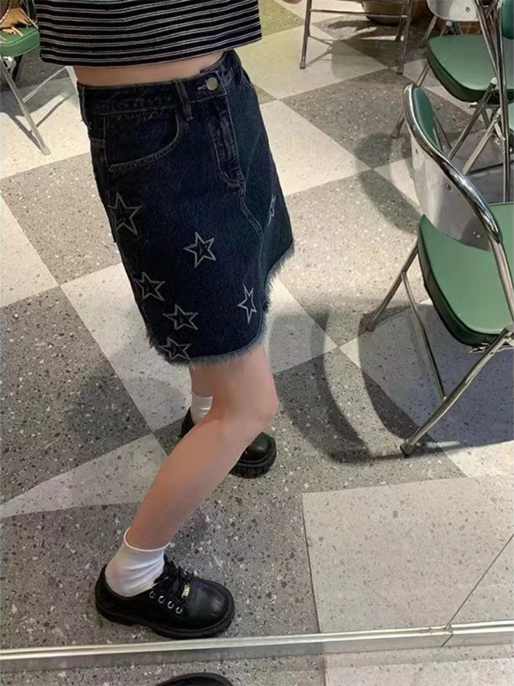Haruku Women Denim Skirt Gothic Punk Vintage Star 2025 Embroidery High Waist Faldas Japanese Tassel new Y2k Skirts Saia Mujer