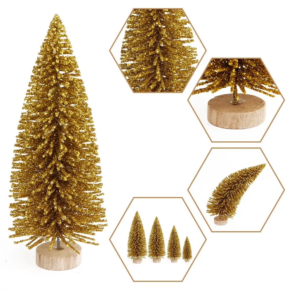 24PCS Artificial Mini Bottle Brush Trees Christmas Village 2025 Trees with Wood Base, Small Sisal Tree for new Tabletop Christmas Decor