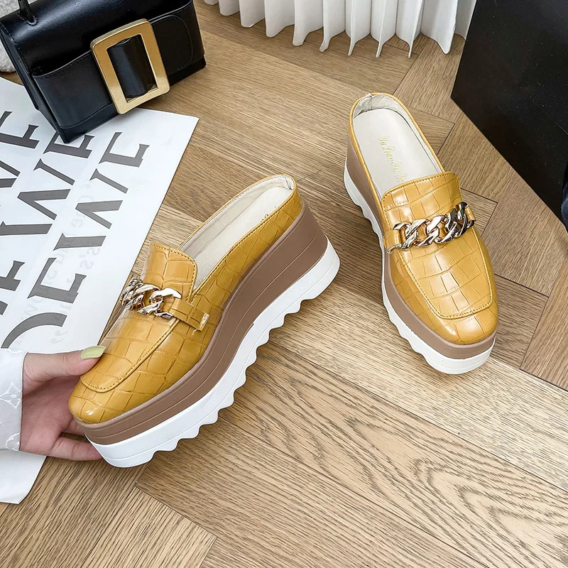 Slippers Women Flip Flops Comfortable Rubber Platform Shoes Women Casual Round Toe Flat 2025 Loafers Flats Autumn new Women Shoes PU 2023