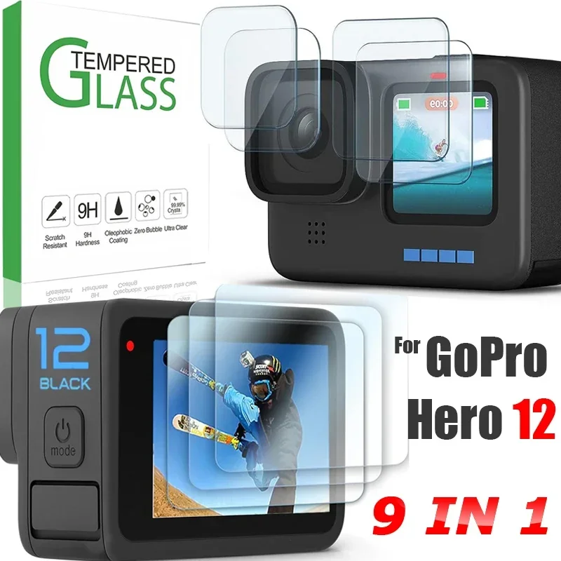 Tempered Glass Screen Protectors for GoPro Hero 12 Sports Camera Lens Portective Film Front Back HD Clear Films for GoPro Hero12