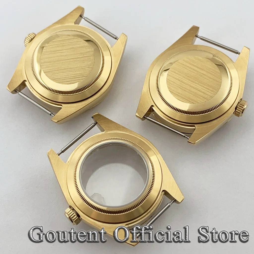 Goutent Men's Gold Sapphire Glass Watch Case 36mm 39mm Fit PT5000 NH34 NH35 NH36 ETA 2824 ST2130 Movement smile