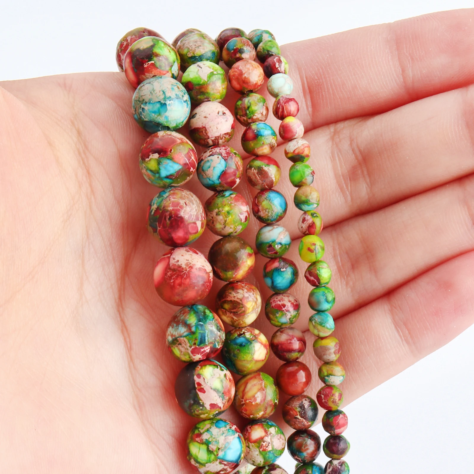 Natural Stone Beads Colorful Sediment Jaspers Green Red Turquoise Beads For Jewelry Making DIY Bracelets Accessories 4/6/8/10MM