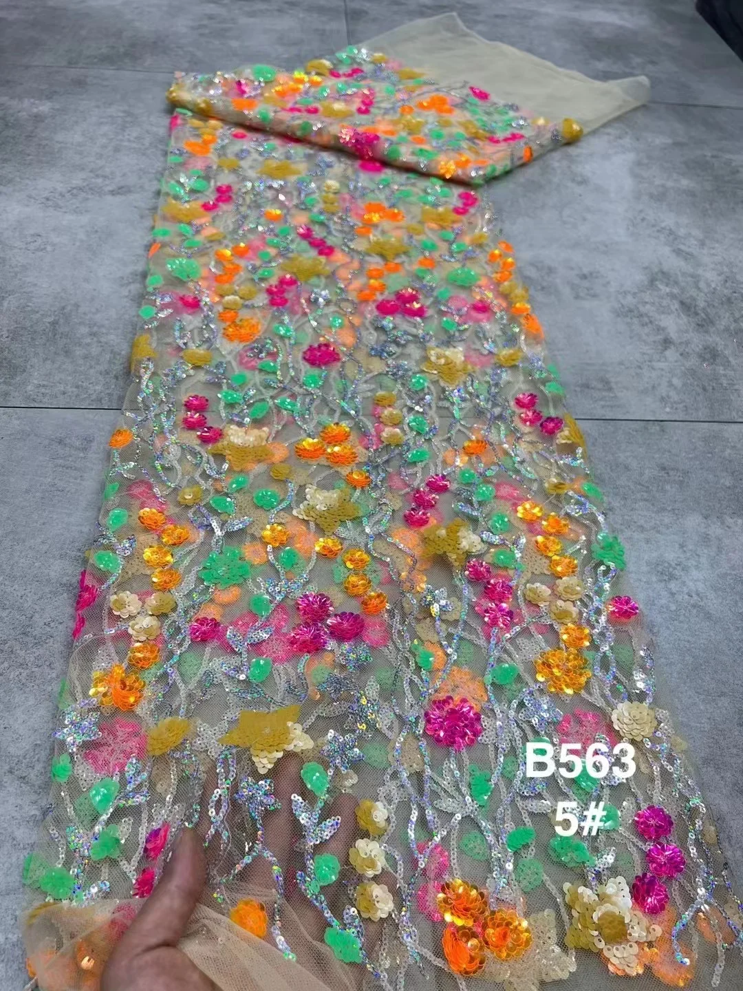 Latest African Lace Fabric High Quality 2023 Multicolor Sequins French 2025 Mesh Lace new Fabric Nigerian Lace Fabrics For Wedding Dress