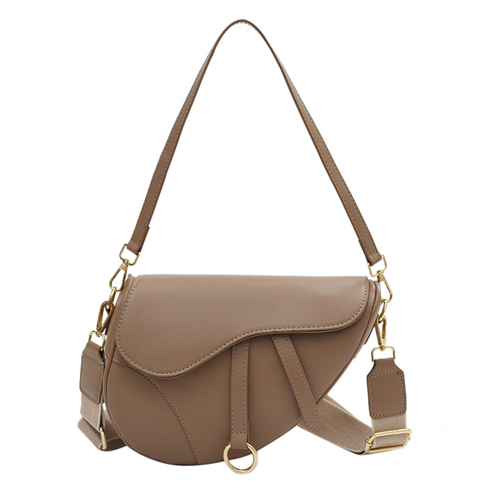 PU Leather Fashion Sling Bag Two Straps Women Mini Hobo Bag Waterproof Saddle Shoulder Bag Large Capacity Ladies Top Handle Bag