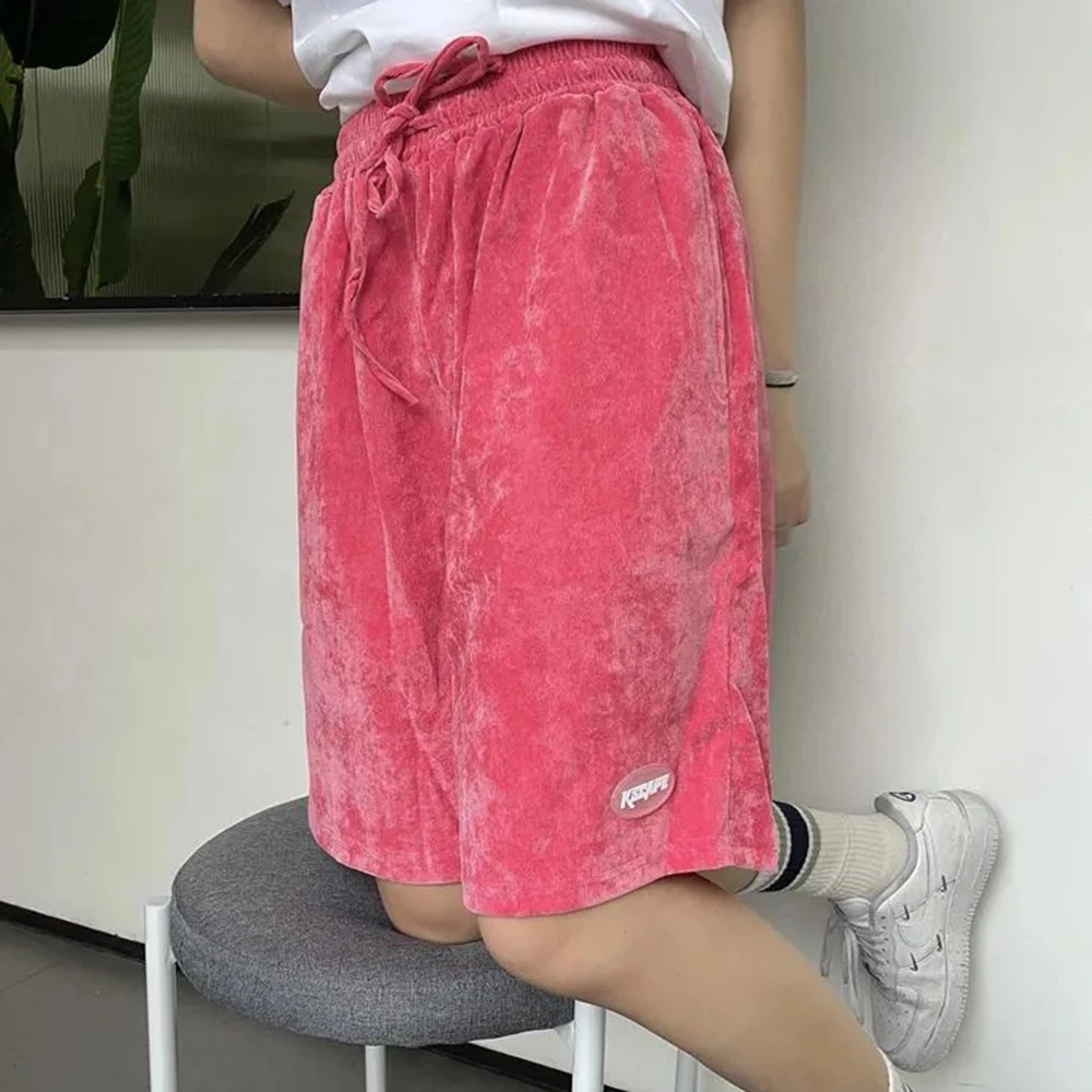 Summer New Corduroy Pink Shorts Men's Trend New Streetwear Loose Elastic Waist Short Trousers Casual Pants LGBT Men's Clothing