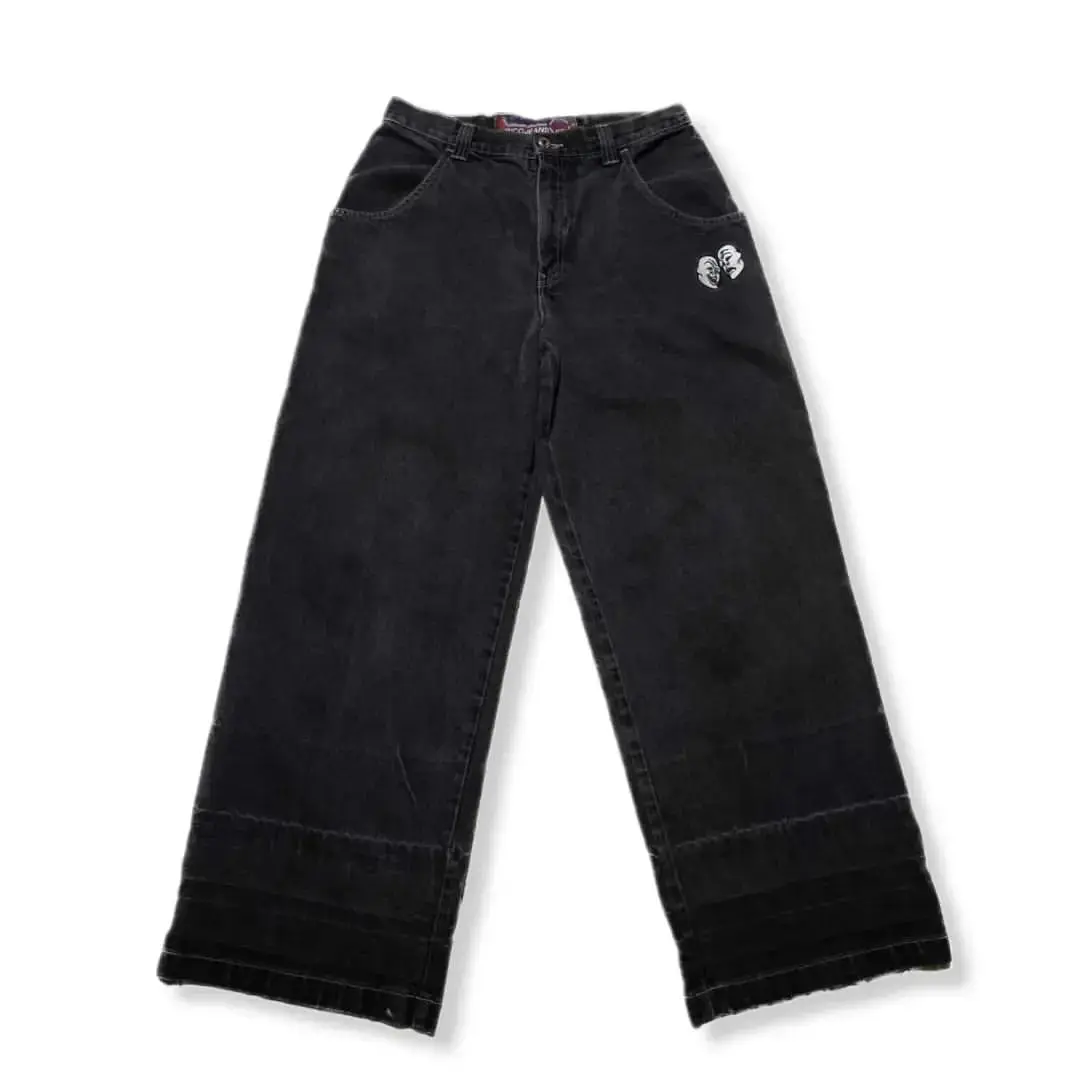 New Black Jeans Punk Funny Pattern JNCO Jeans Y2k Hip Hop Baggy Jeans Harajuku Gothic Wide Leg Straight Leg Pants Streetwear