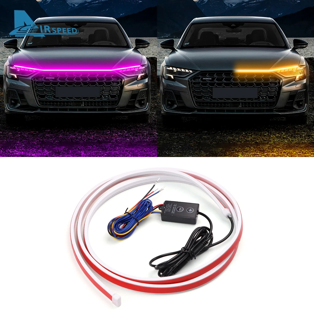 LED Car Hood Strip Dynamic With Start Scan Cuttable Ambient Turn Signal Lamp Decorative Auto Daytime Running Light DRL 12V