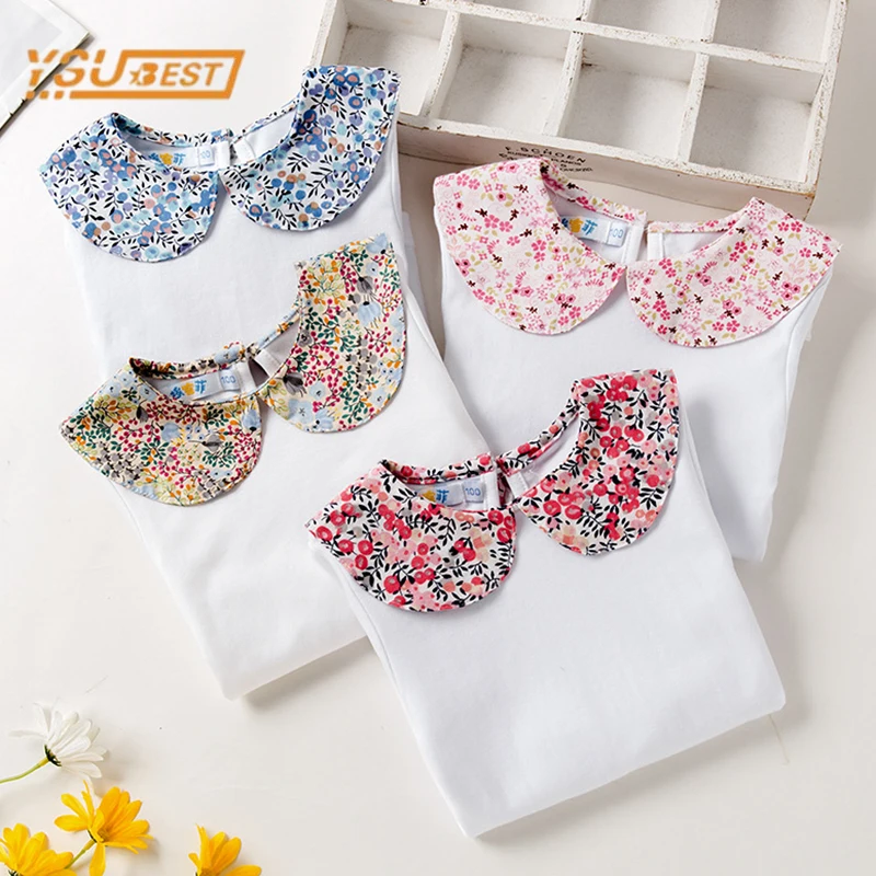 Casual Kids new Baby Girls T-shirt Spring Doll Collar Baby Girls Long Sleeve 2025 Solid Color T-shirt Children's Clothes 1-5Yrs