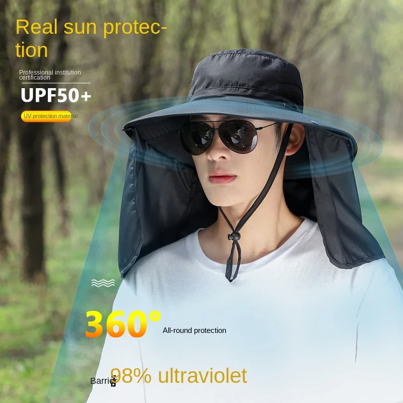 Hat Men Summer Fisherman Hat Large Shawl Breathable UPF50+ Fishing Hat Big Brim Sunscreen Shade Mountaineering Hat Free Shipping