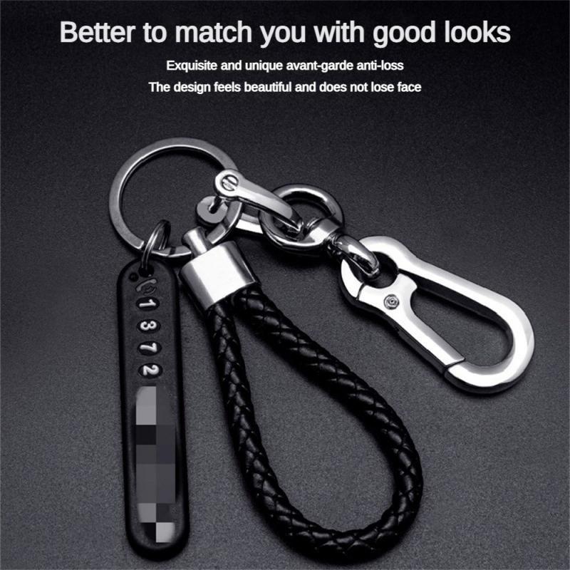 Key Ring Phone Number Card Metal Anti lost Useful Car Accessories loss Keychain Weave Rope Braided Keyring 5
