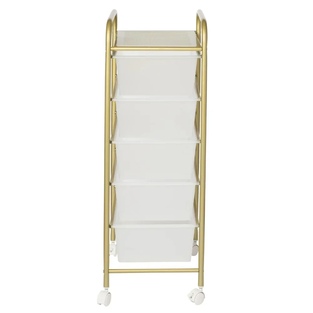 5-Drawer Rolling Storage Cart With Plastic Drawers, Gold