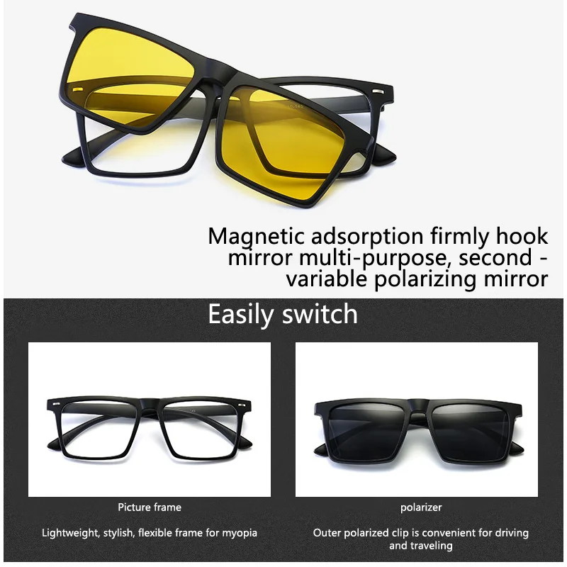 6PCS 2025 Magnetic Polarized Clip new On Sunglasses Women Men Plastic Frame for Night Driving Sunglasses UV400