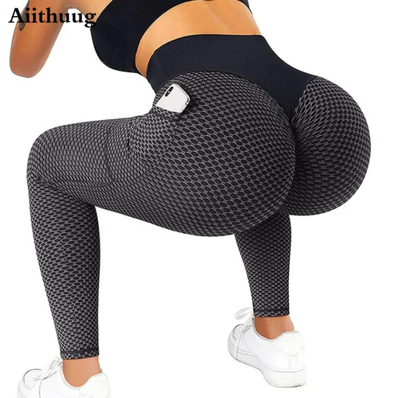 Aiithuug High Waist Yoga Pants Tummy Control Slimming Textured Booty Leggings Running Workout Ruched Butt Lift Pants Women