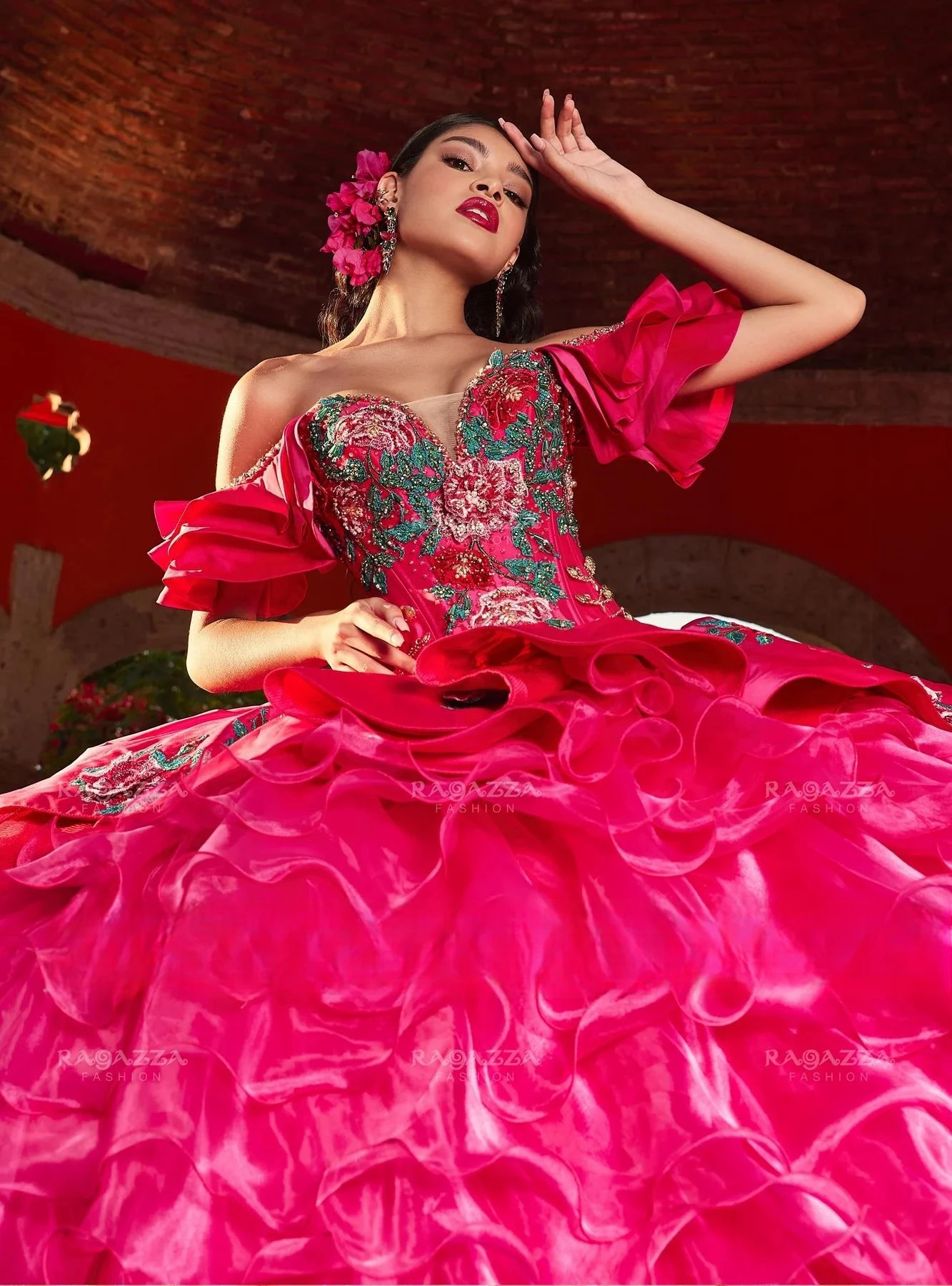 Charro Organza Quinceanera Ball Gown Off The Shoulder Appliques Beaded Puffy Mexican Sweet Dresses Anos