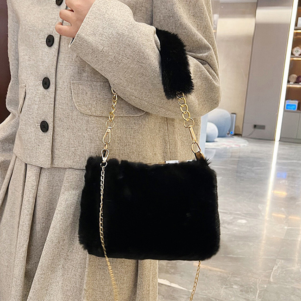 Women Plush Tote Handbag Casual Fuzzy Crossbody Bag Fluffy Shoulder Bag Chain Cute Sling Pouch Faux Fur Female Purse Furry Bolsa