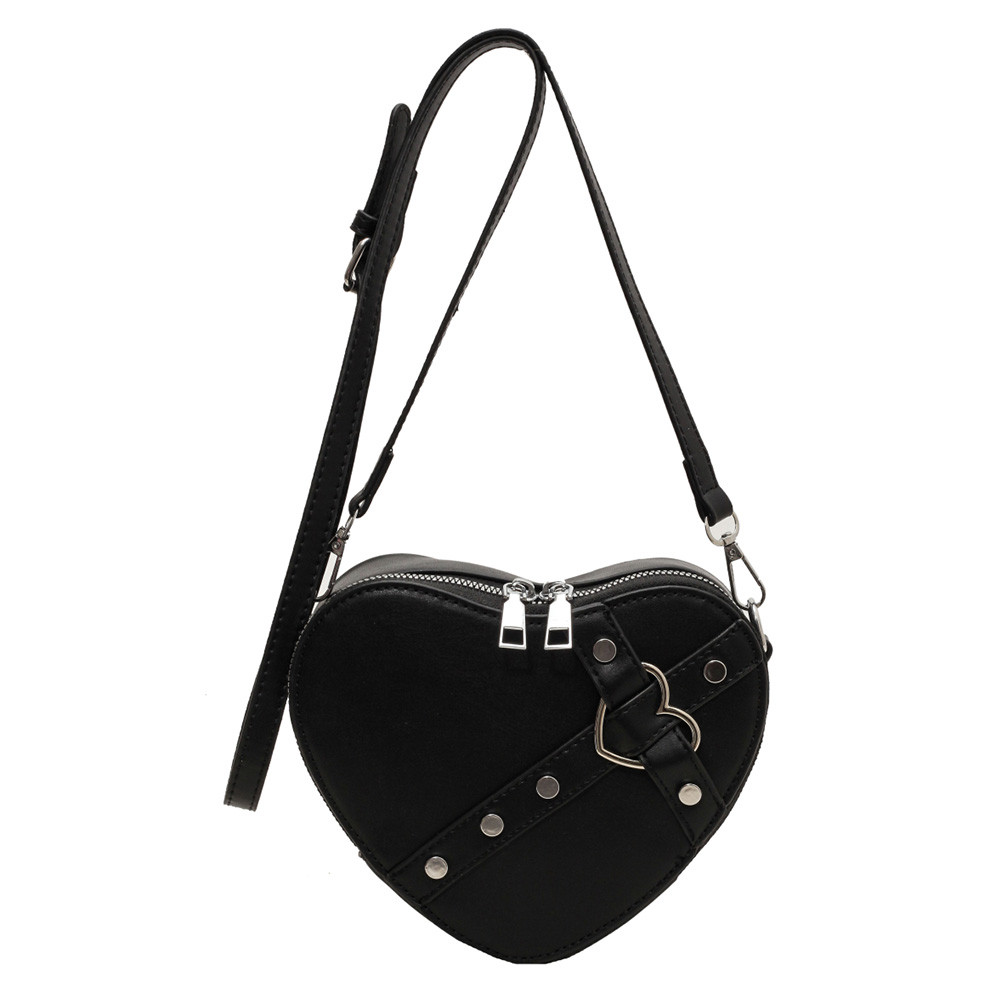 Women Heart Crossbody Bags PU Leather Small Heart Rivet Bag Solid Color Adjustable Strap Female Outdoor Bag