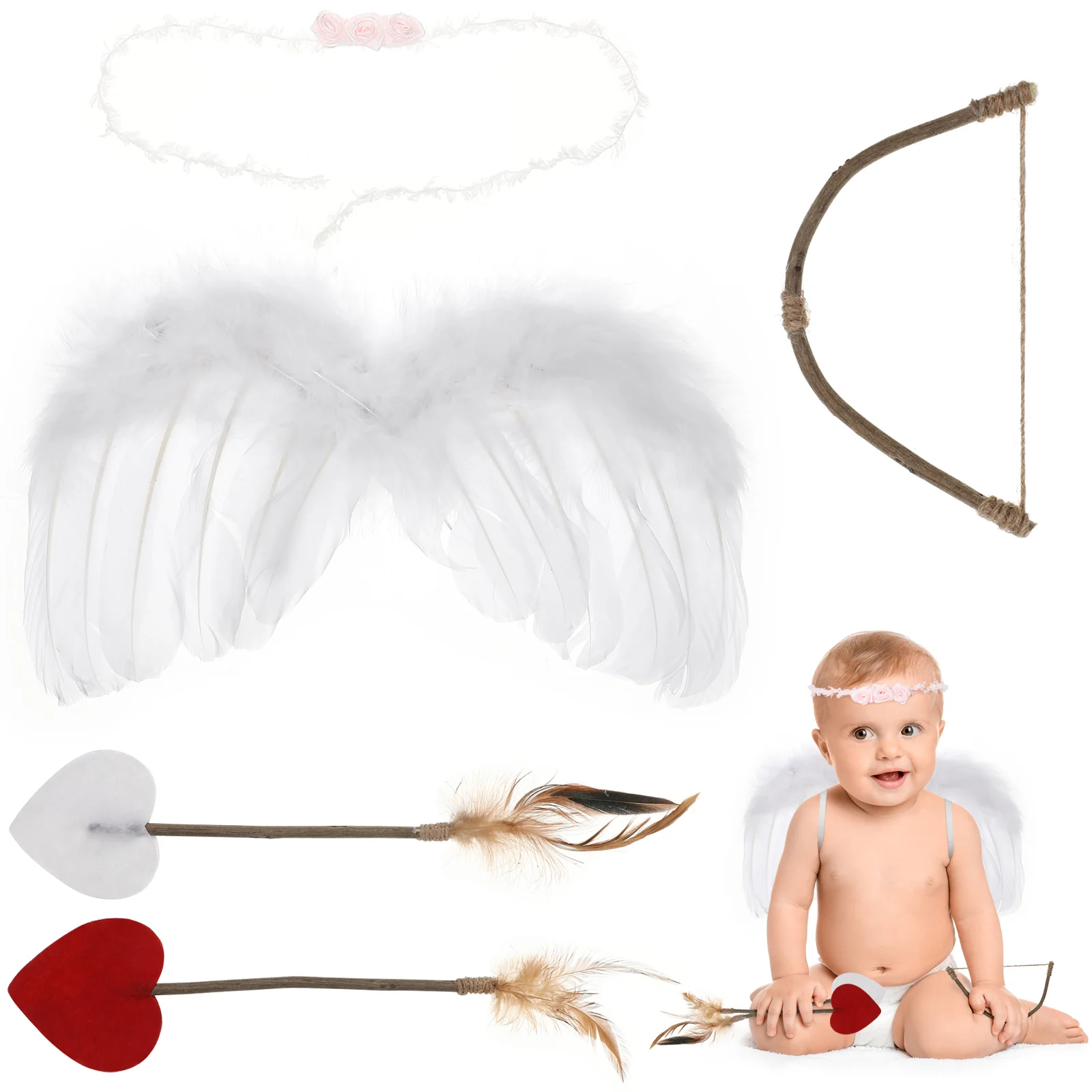 1 Set of Baby new 2025 Cupid Cosplay Costume Accessories Photo Props Infant Headband Wing Arrow Bow Props