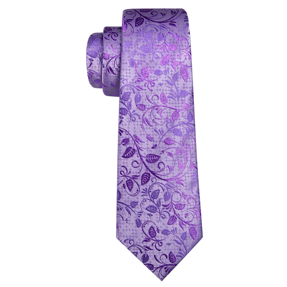 Purple Floral Men's Tie With Pocket Square Cufflink Sets Exquisiet Silk Suit Necktie For Male Wedding Designer Party Barry.Wang