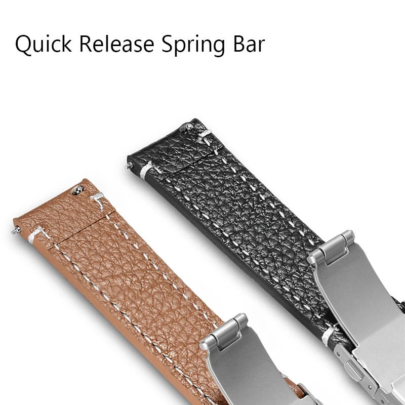 Genuine Leather Watch Band Strap Women Men 18mm 20mm 22mm 24mm Black Brown Blue Soft Cowhide Watchband With Deployment Clasp